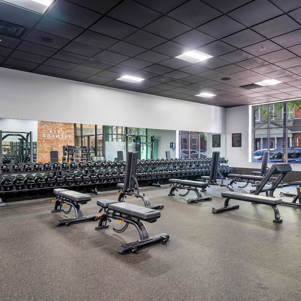 Free weights at City Fitness Graduate Hospital